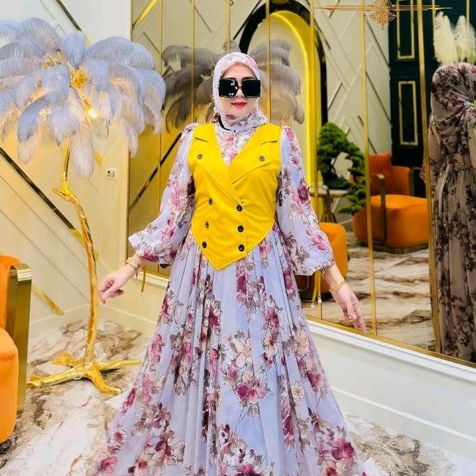 Terlaris Shr Maxi Dres Gamis Set Hijab Rompi Scuba Ready Stok