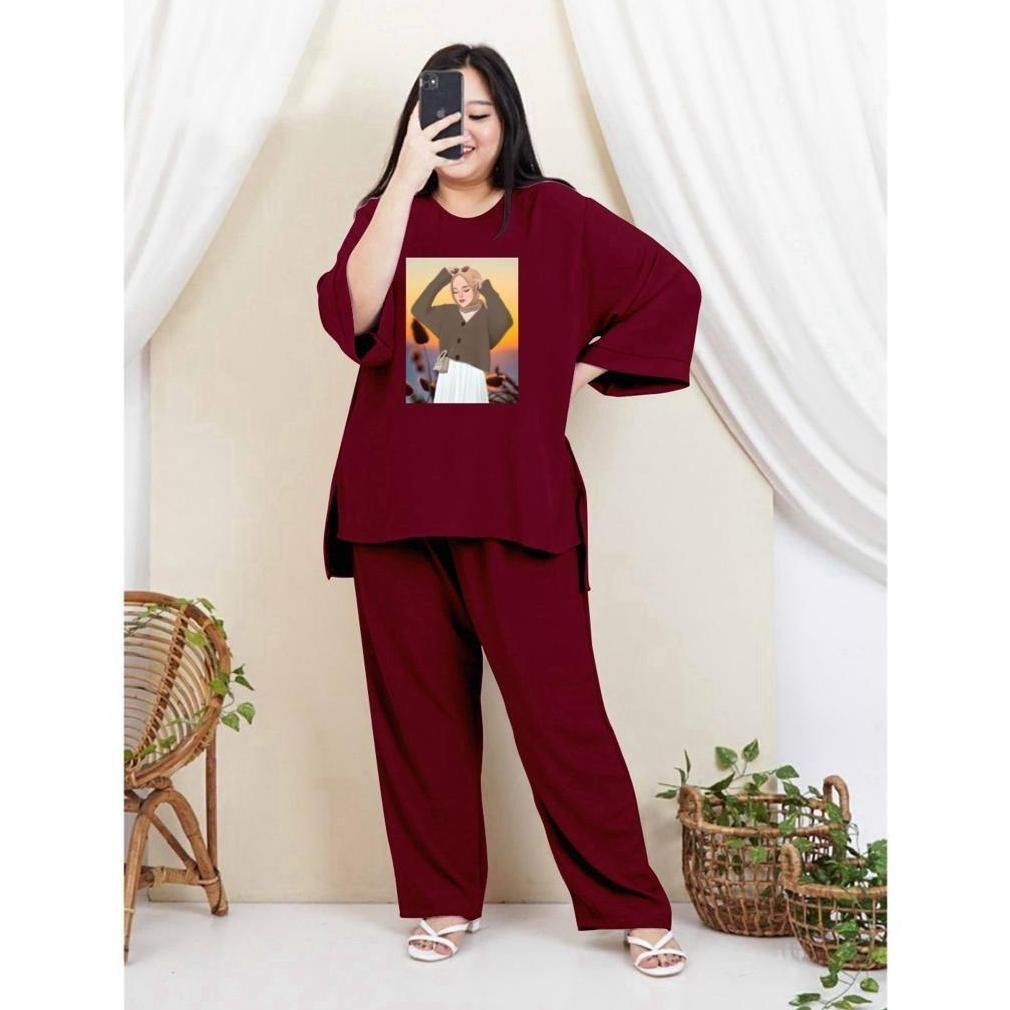 One Set Wanita Jumbo/Setelan Wanita Jumbo Bermotif Ld110Cm-Ld140Cm/Set Wanita Terbaru