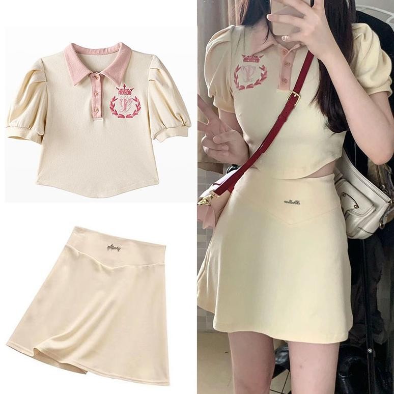 Zz045 Set Wanita Kirby Set Setelan Wanita Crop Top Dan Mini Skirt Vergie Set Top And Bottom