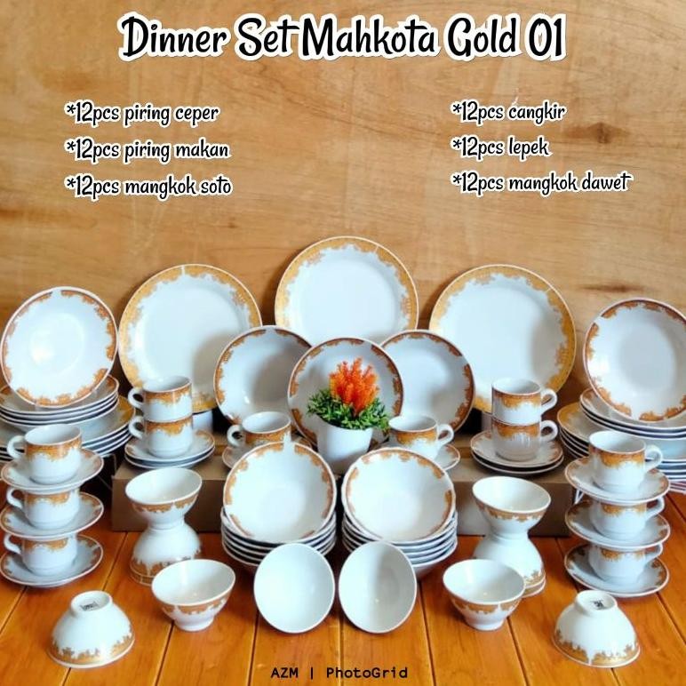AURORAE DINNER SET MAHKOTA GOLD 01,05,08/PAKET PIRING KERAMIK/DINASTY/SET MAHKOTA