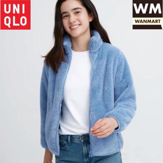 UNIQLO Women Jaket Fluffy Yarn Fleece Bulu Lembut Wanita Blue harga