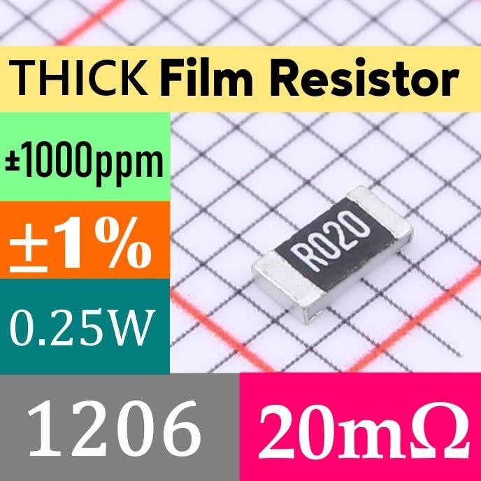 Murah (10) 20m 1206 1% Thick Film Resistor SMD Chip Resistor 0.02R R020 lisu992 Kualitas Baik