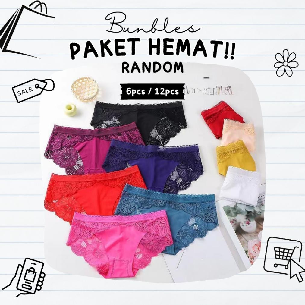 [ Paket Hemat ] Cd453 Celana Dalam Wanita 6Pcs Dan 12Pcs Bunga Brukat Cd Renda Pink Panties Dewasa