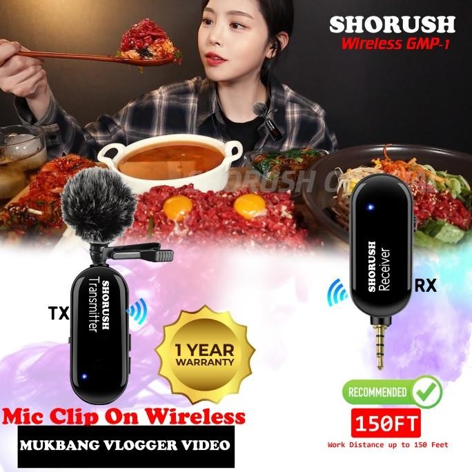 Shorush Gmp 1 Microphone Mic Clip On Wireless Vlog Camera Hp Asmr New Stok