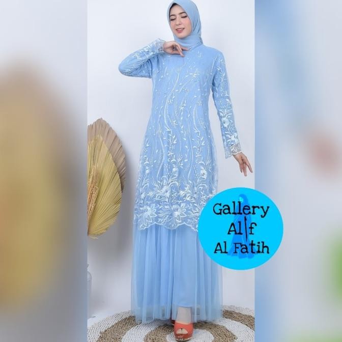 New Sale Dress Zeta Tile Brukat Gamis Pesta Baby Blue Biru M L Xl Xxl Jumbo Terbaik