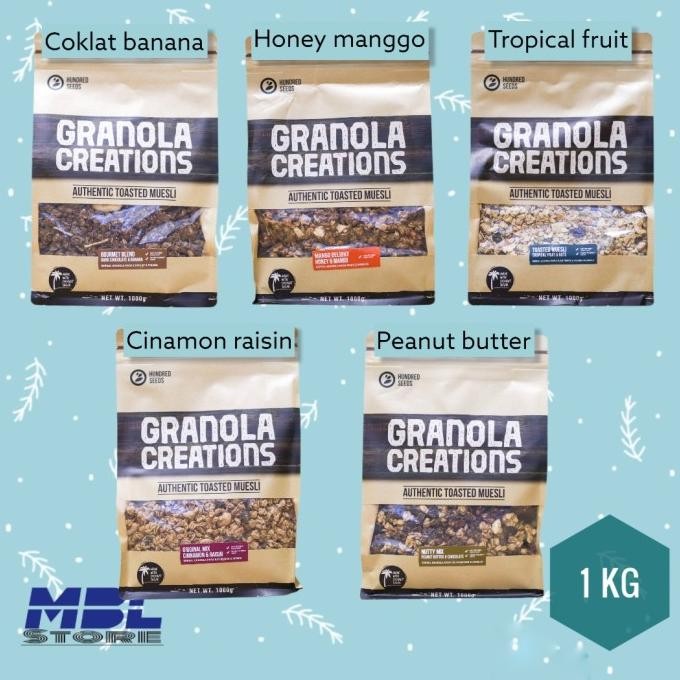

Hundred Seeds Granola Creation 1 Kg Coklat Banana Cinammon Raisin