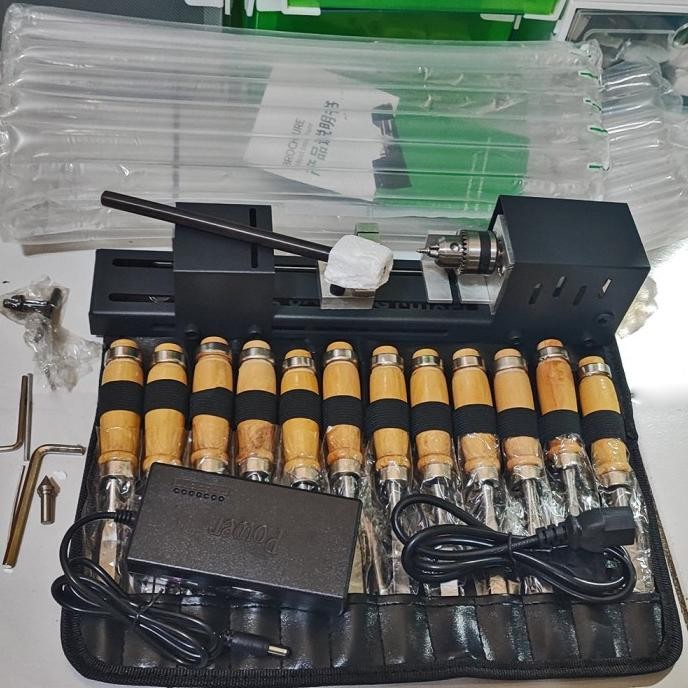 Mesin Bubut Kayu Desktop Set Adaptor Switching Paket Alat Pahat 12 Pcs
