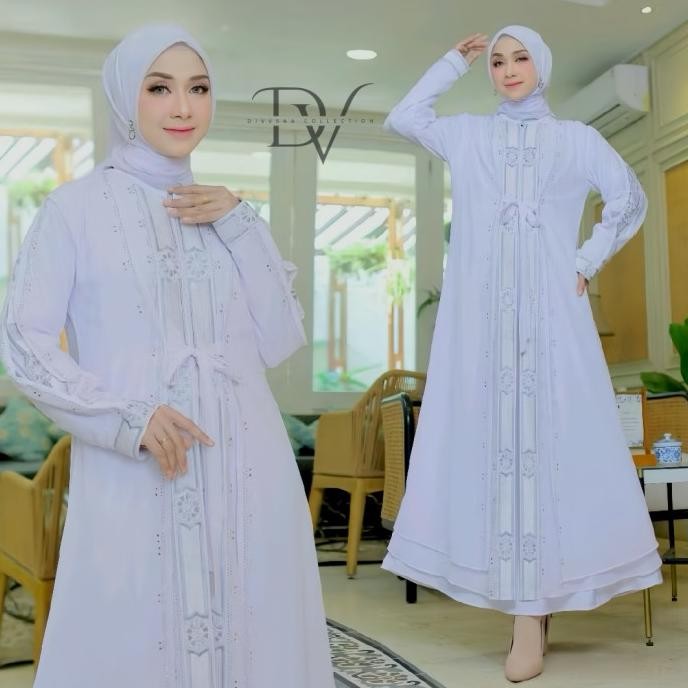 GAMIS UMROH ABAYA TURKEY PUTIH BORDIR TULIP PUTIH