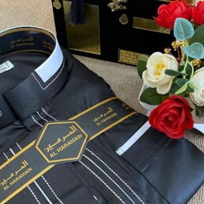 Jubah / Gamis Pria Haramain Hitam + Jubah Al Haramain Premium Manset Terlaris