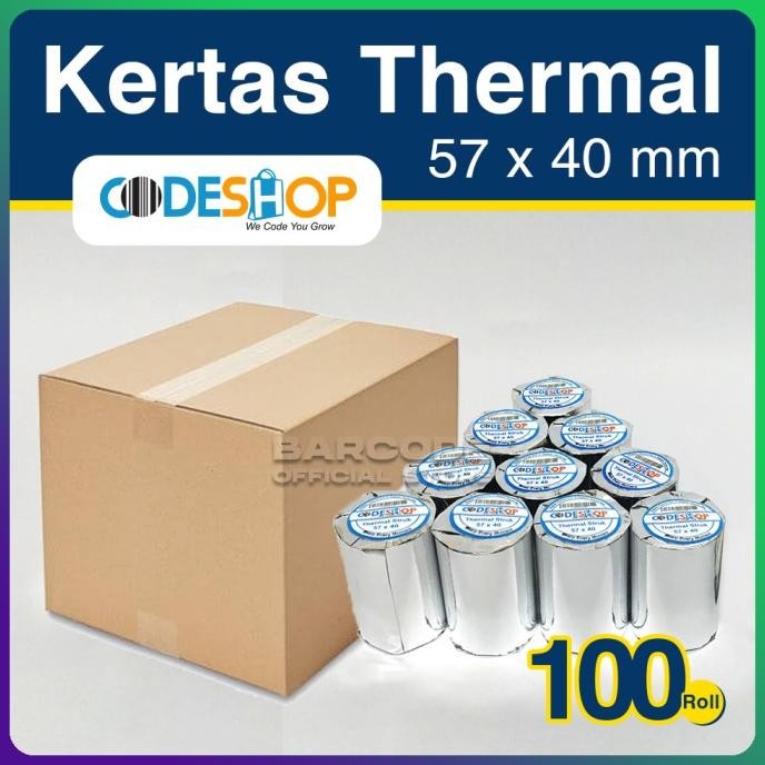 

Kertas Thermal Codeshop 57x40 mm 1 Dus isi 100 Roll