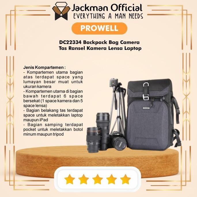 Prowell Dc22334 - Backpack Bag Camera Tas Ransel Kamera Lensa Laptop New Stok