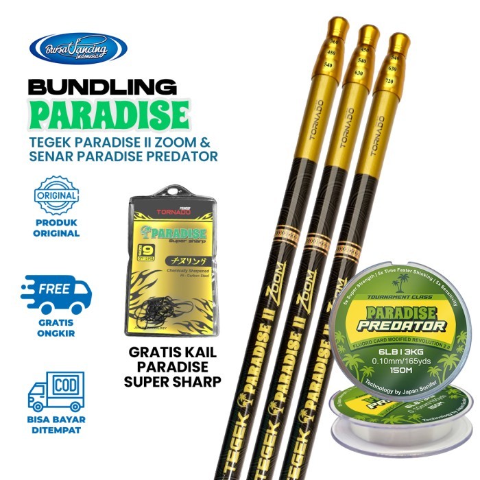 Bundling Tegek Paradise II Zoom & Senar Mono Paradise Predator 150 M