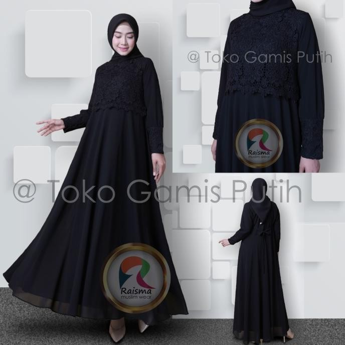 Big Sale Outfit Gamis Hitam Polos Elegan Brokat / Dress Hitam Remaja Modern Berkualitas