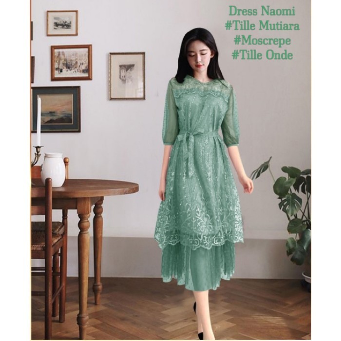 Dress Brukat Kondangan Party Naomi Tile Midi