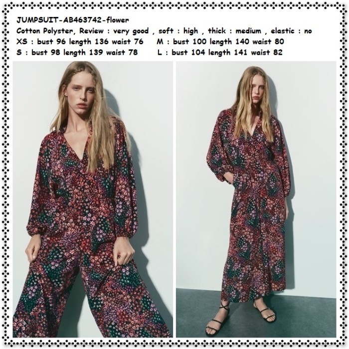 Ab463742 Retro Jumpsuit Celana Panjang Kulot Bunga Wanita Korea Import