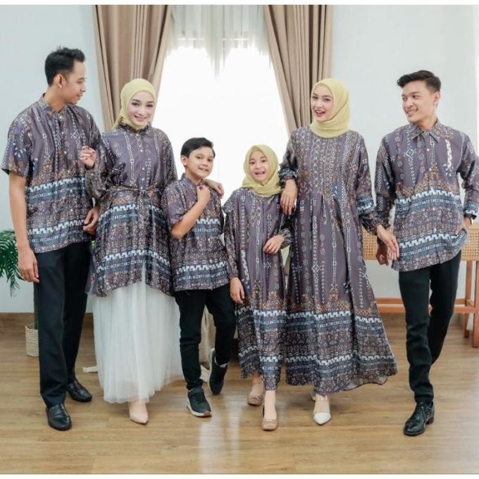 Baju Couple Suami Istri Dan Anak Sarimbit Set Dress Gamis Lebaran 2024 Stok Terbatas