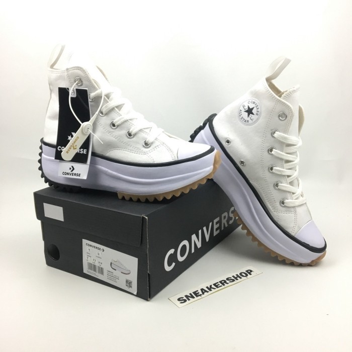 Sepatu Wanita Converse Run Star Hike Sneakers Hak Tinggi Hitam Putih