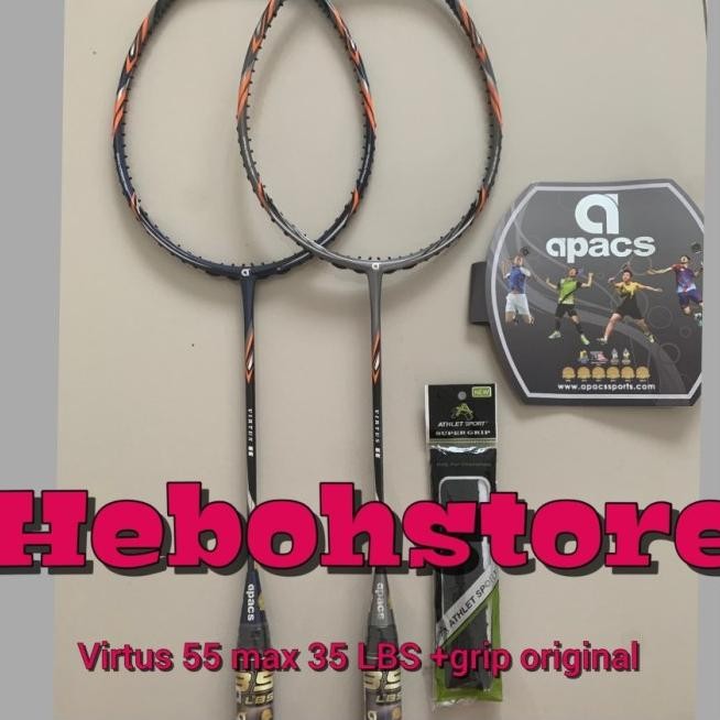 Raket Badminton APACS NEW VIRTUS 55 free grip kuat tarik 35 LBS ORI Terlaris