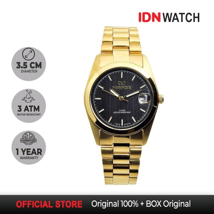 Premium Jam Tangan Pria Mirage Original Gold Ts195M