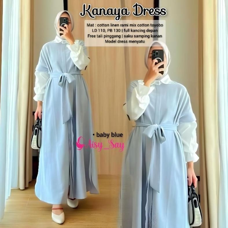 At43 By Aisysay Kanaya Dress Kombinasi Cotton Linen Mix Toyobo-Dress Korean Style-Gamis Remaja Kombi