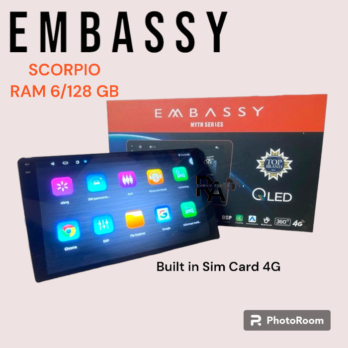 Hot Sale Headunit Android Mobil 9 Inch Embassy Scorpio Ram 6/128Gb Qled 4G Myth Series