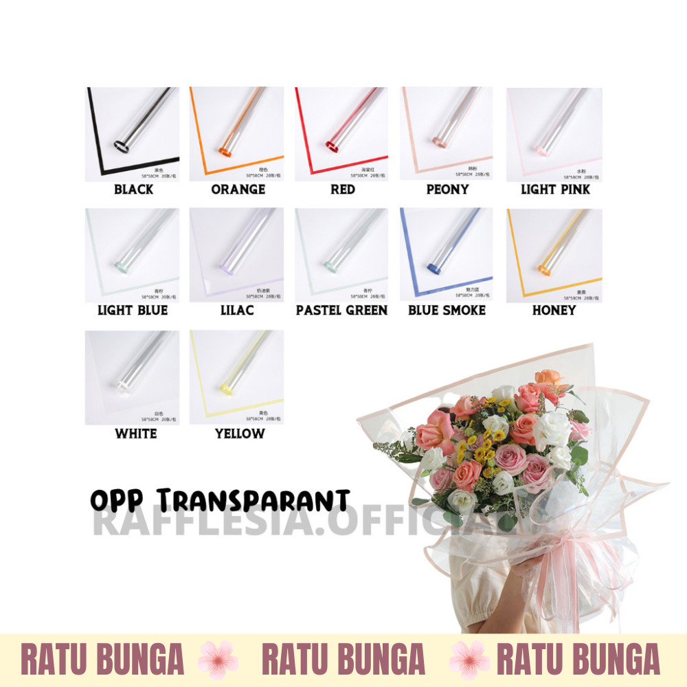 

[5 LEMBAR] Flower Wrapping Paper OPP Transparan Bening List Warna Kertas Buket Bunga Cellophane