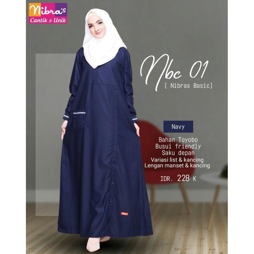 Ready Gamis Nibras Nbc 01 Warna Navy Dongker Polos Bahan Katun Toyobo Busui Limited Edition