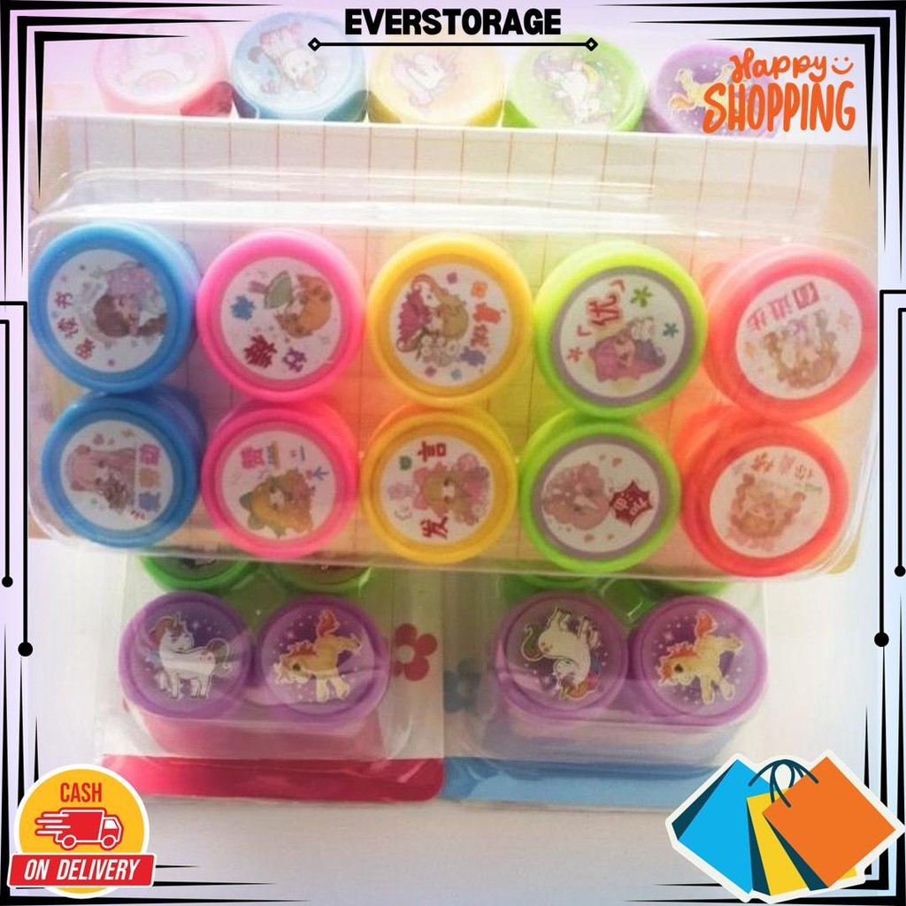 

(Isi 10Pcs ) Mainan Stempel Anak Unicorn Kartun Sanrio Lotso Labubu D Terlaris