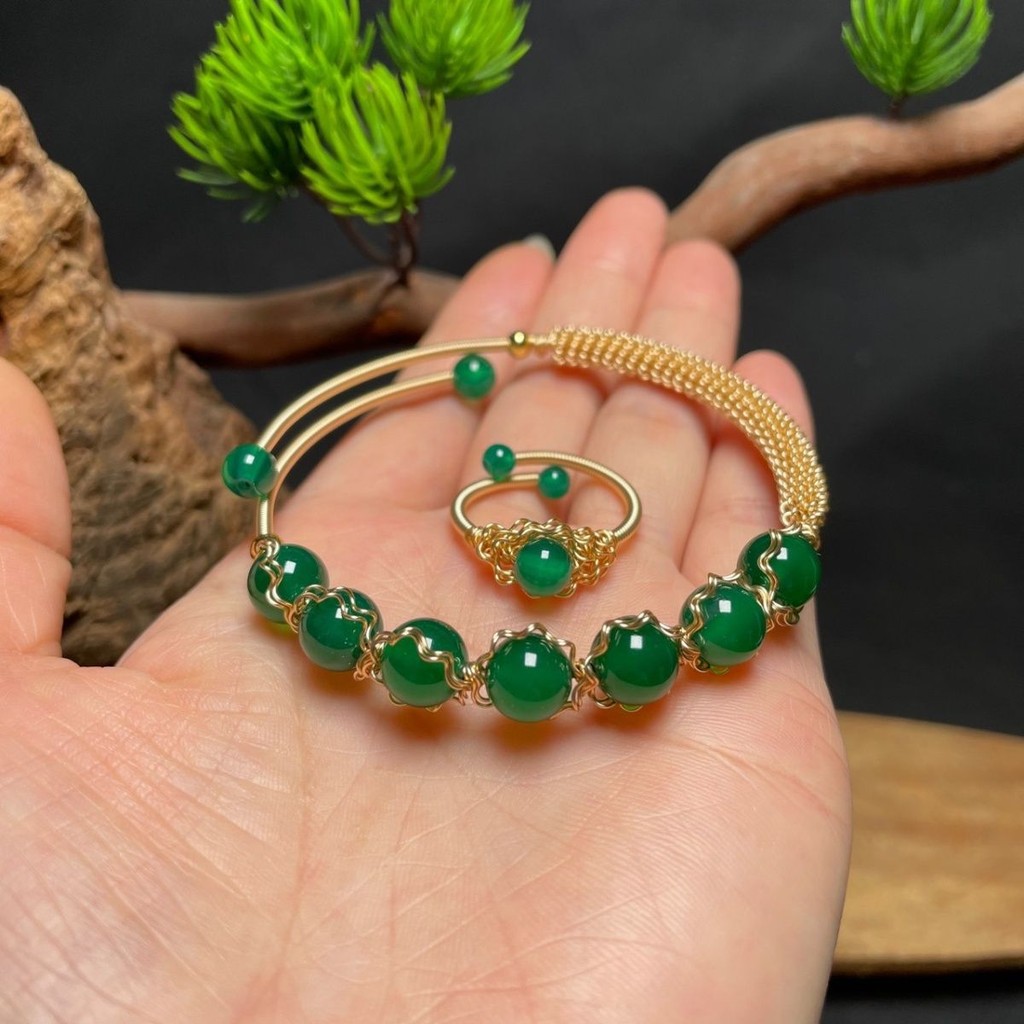 Gelang Cincin Bening Hijau Zamrud Elegan Canggih