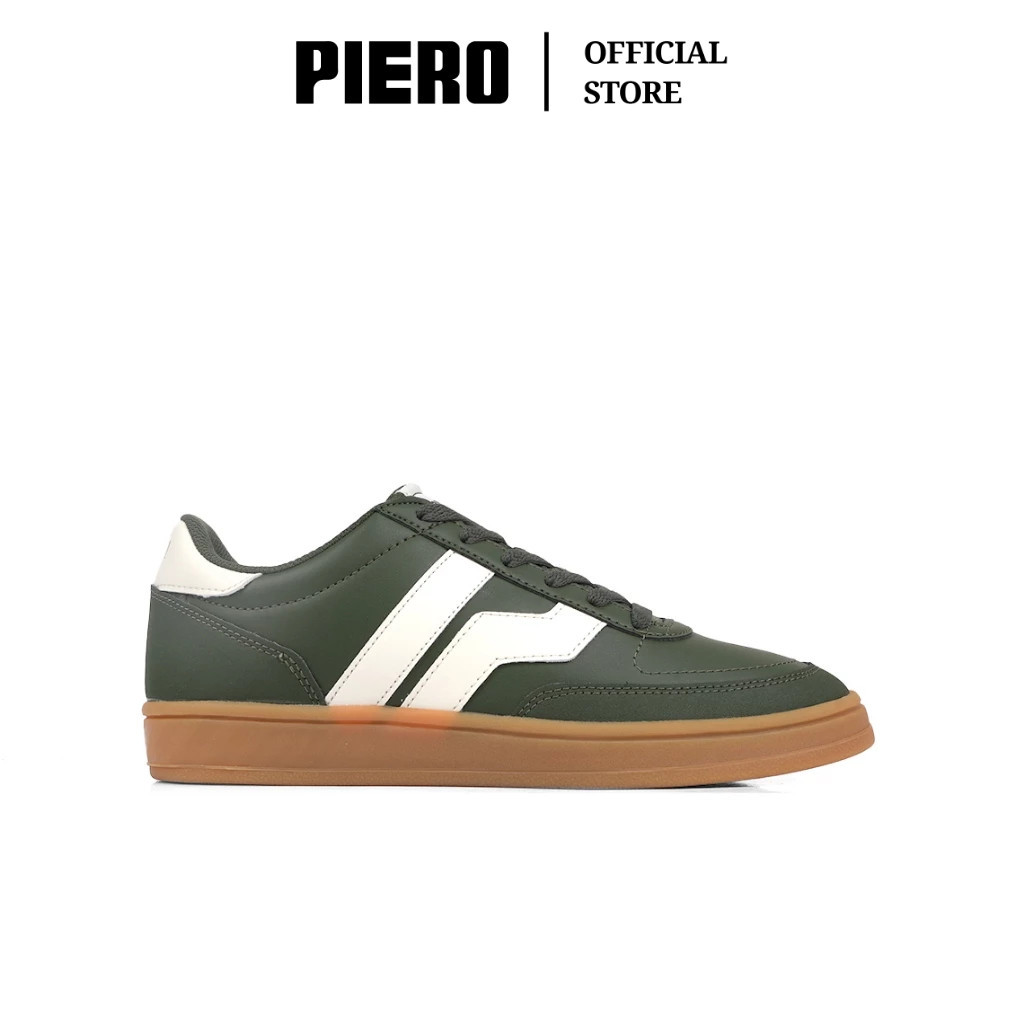 PIERO SEPATU SNEAKERS PRIA COURT DERBY BIG LOGO OLIVE WHITE GUM PIE1000153