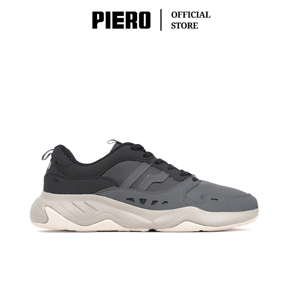 PIERO SEPATU SNEAKERS PRIA ERGO ST BLACK GULL GREY TAN PIE1000013