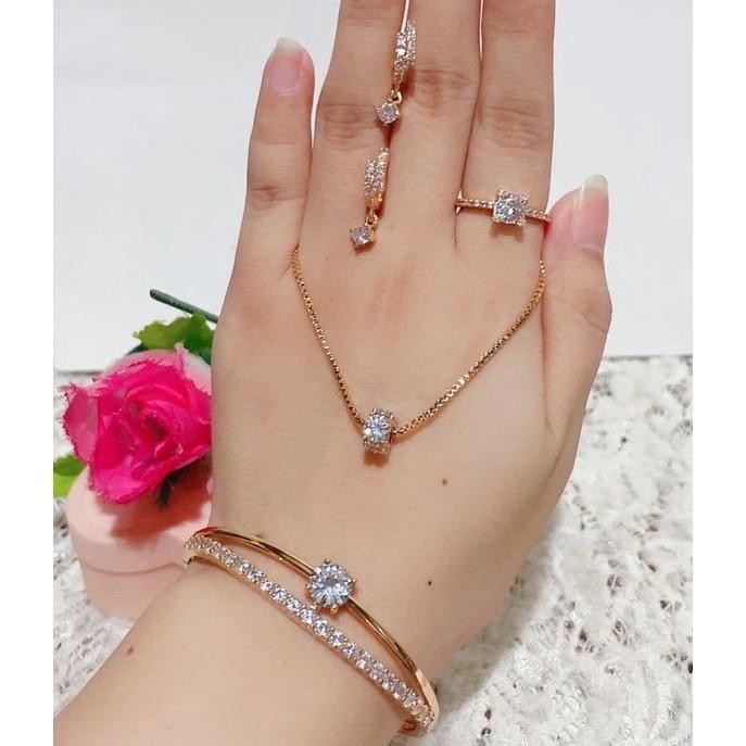 terbaru  set perhiasan titanium permata kotak mewah ready