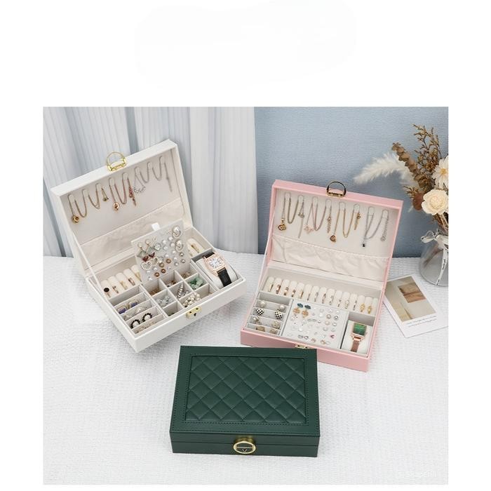 terbaru  ttshop sederhana kotak penyimpanan perhiasan dengan kunci kulit kayu kotak perhiasan