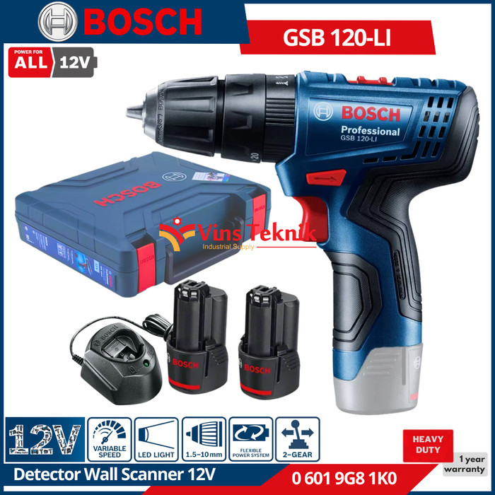 Mesin Bor baterai 12V Cordless Impact drill GSB120LI BOSCH GSB 120 LI Unit Baru / Segel