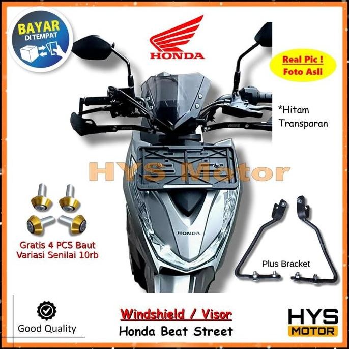 kaca depan variasi honda beat street - visor windshield winsil motor plus bracket bonus baut termura