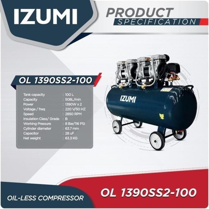 HARGA DISC - Kompresor IZUMI Air OIL-LESS OL-1390SS2-100 compressor 4hp 100l