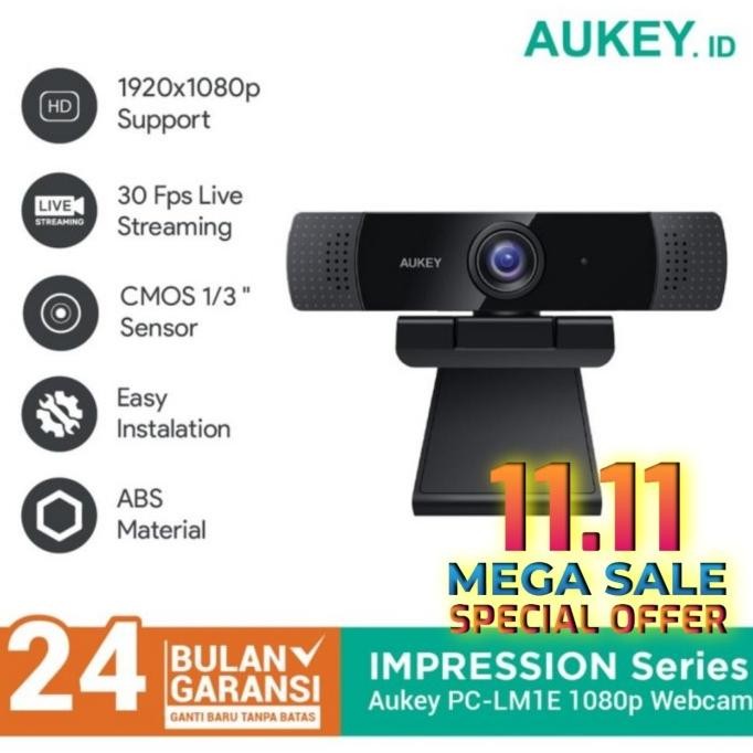 CO Aukey Webcam 1080p + Mic PC-LM1E FHD Microphone PC LM 1E Full HD Ori