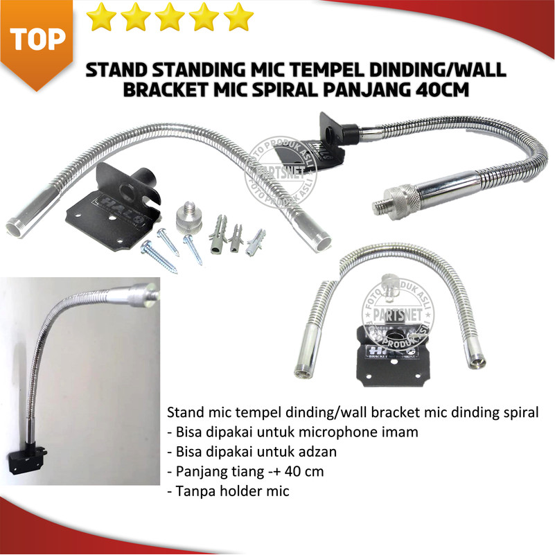 Stand standing mic tempel dinding/wall bracket mic spiral panjang 40cm