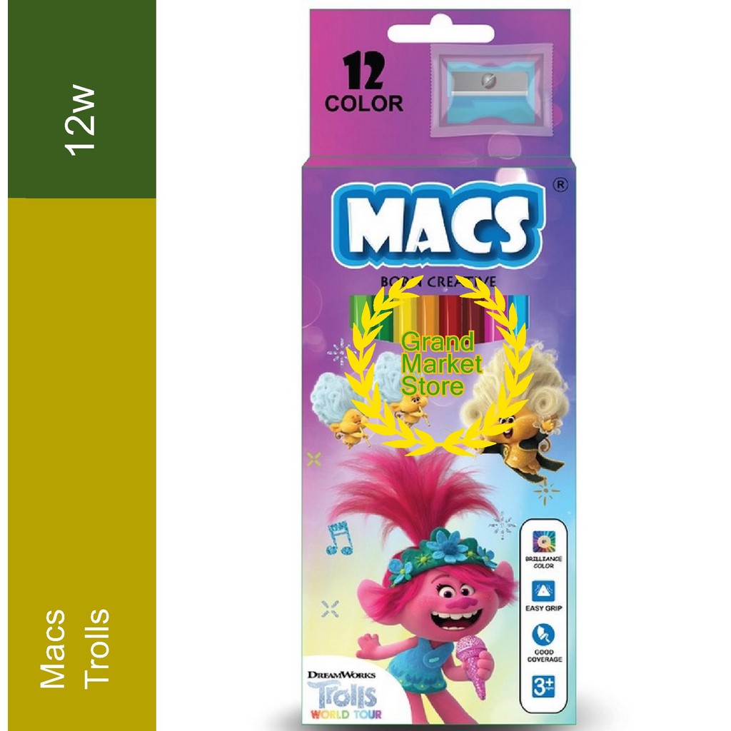 

Pensil Warna MACS film Trolls World Tour the Movie 12 Color Pencils Macs 12 Warna Macs Trolls 12 Color Premium