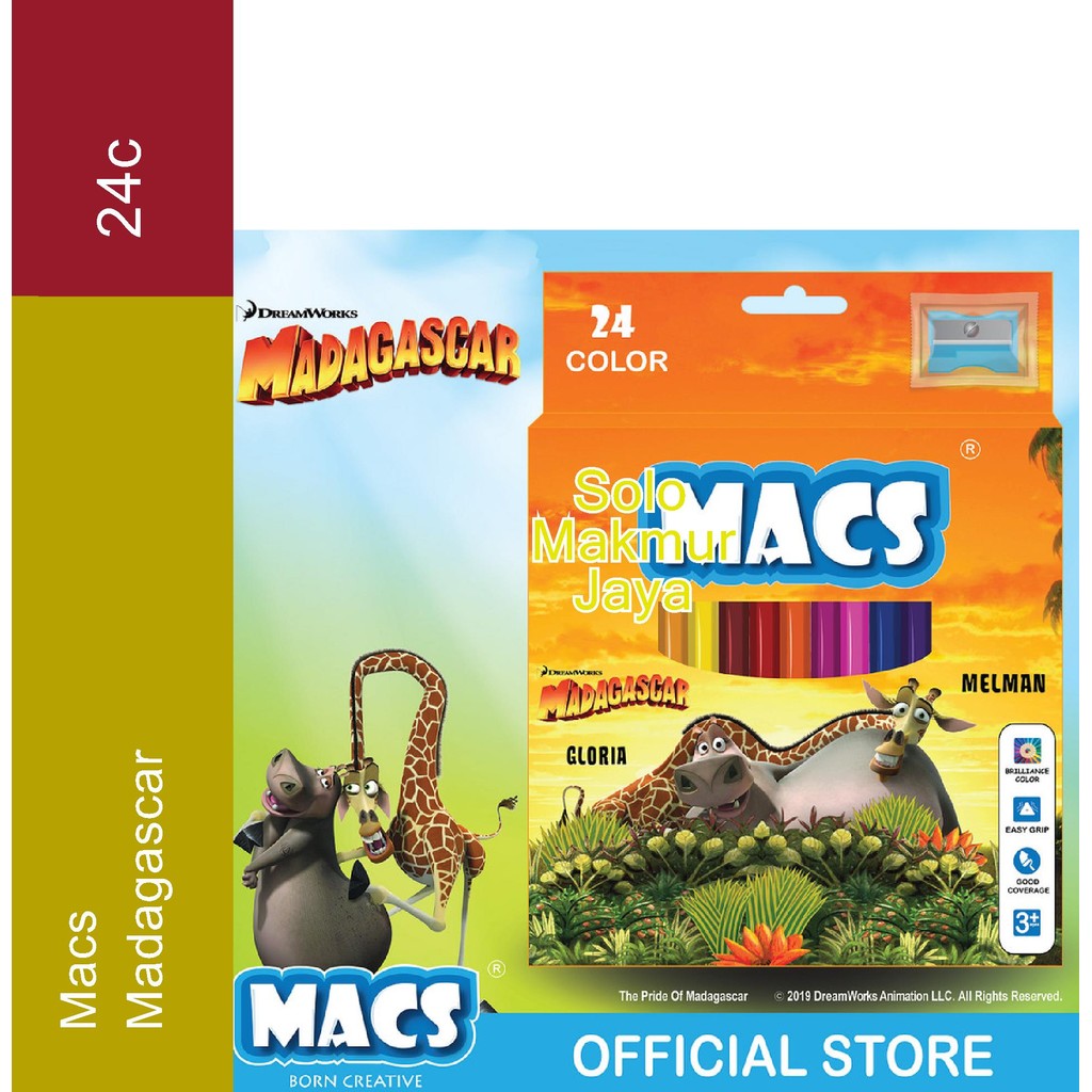

Pensil warna Macs 24 color pencils Madagascar Edition Macs Minion 24 Asli