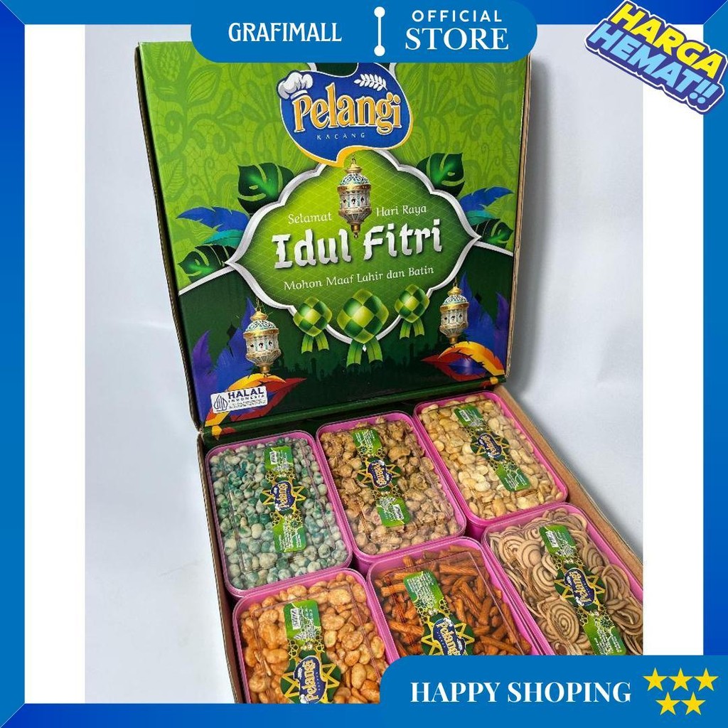

Paket Kue Isi 6 Toples Pelangi | Hampers Lebaran | Paket Kacang Murah Kue Murah D Promo Puncak