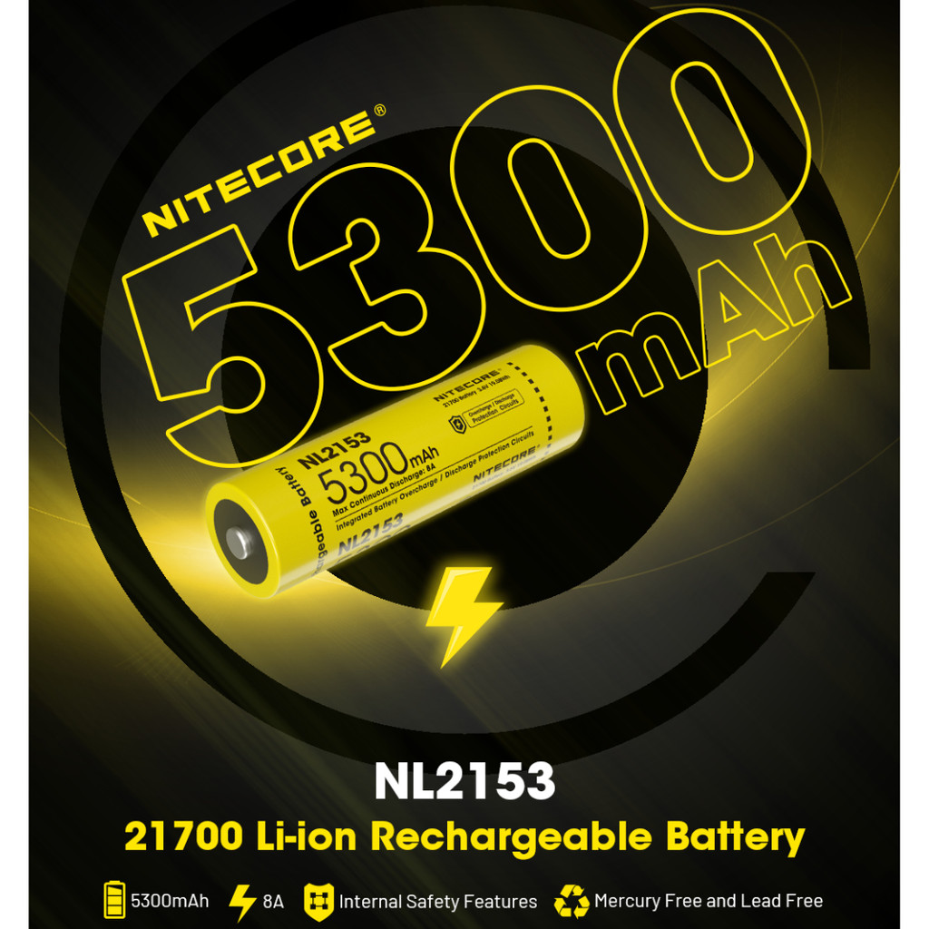 NITECORE Baterai Rechargeable 21700 Li-Ion 3.6V 5300mAh 1 PCS