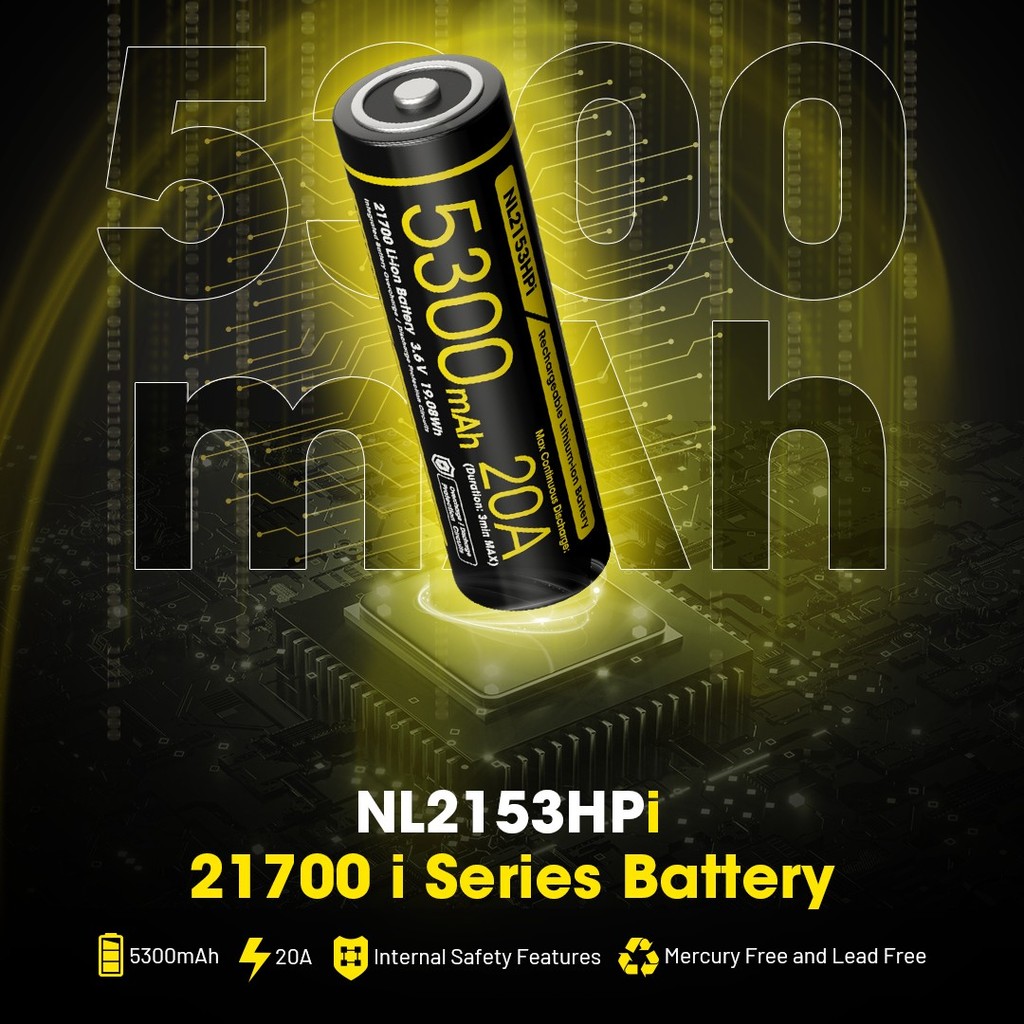 NITECORE Baterai Rechargeable 21700 Li-Ion 3.6V 5300mAh 1 PCS