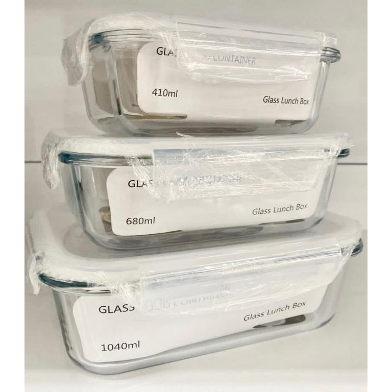 GLASSLOCK LUNCH SET/TEMPAT MAKAN WADAH KACA/FOOD STORAGE CONTAINER3in1 KOKO