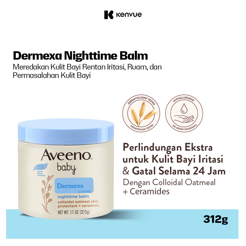 AVEENO BABY Dermexa Nighttime Balm 312g - All In One Balm untuk Kulit Bayi Sensitif, Kering, Gatal, 