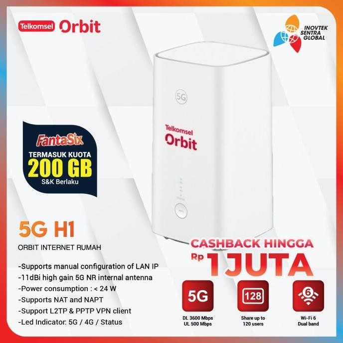 CO Orbit 5G H1 Modem Router Wifi High Kuota Telkomsel 200GB
