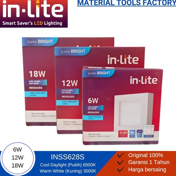 Lampu - Inlite Inss628S Lampu Downlight Led Square Outbow - Downlight Outbow Kotak - Lampu Panel Kot