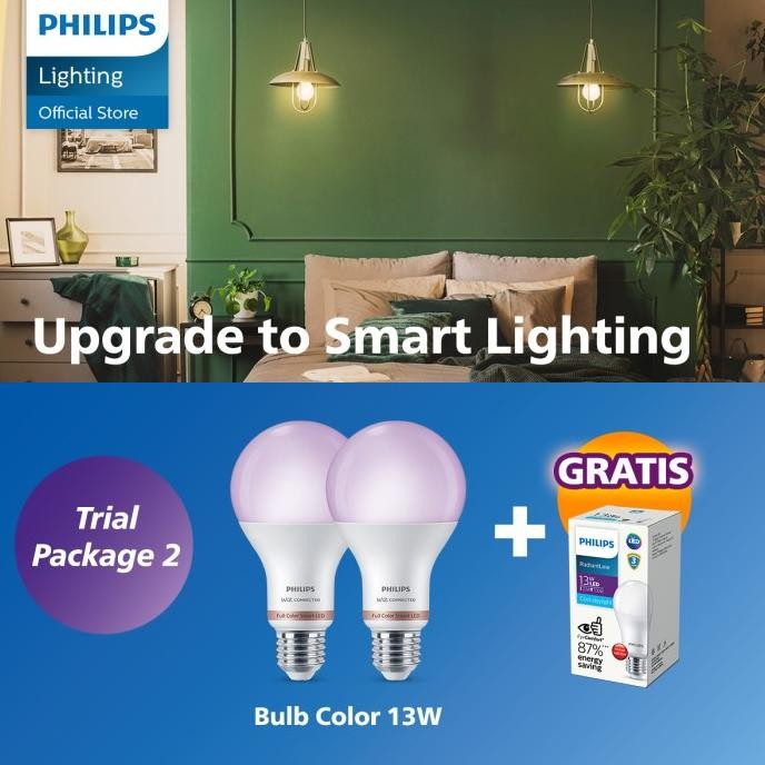 Lampu - Beli 2 Philips Lampu Smart Wifi Led 13W Rgb + Gratis 13W Ledbulb