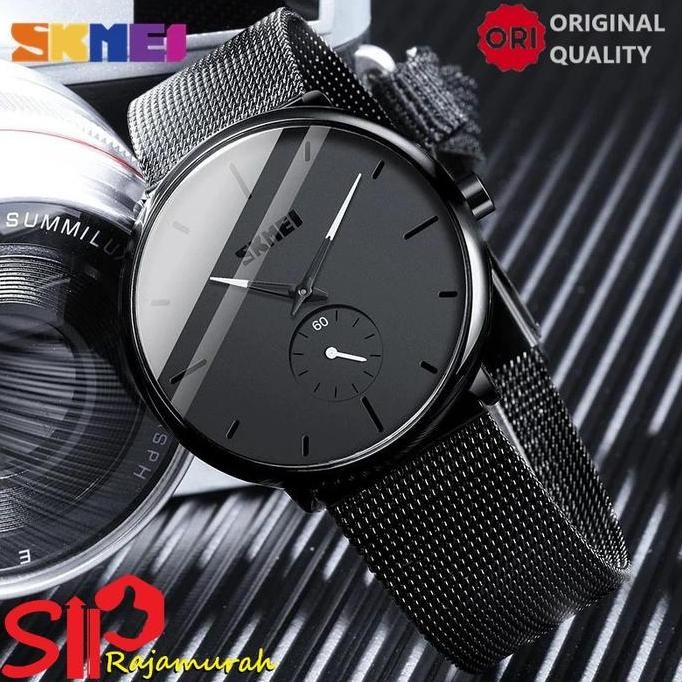 GARANSI Jam Tangan Pria Stainless Steel Ultra Tipis Anti Air SKMEI 9185