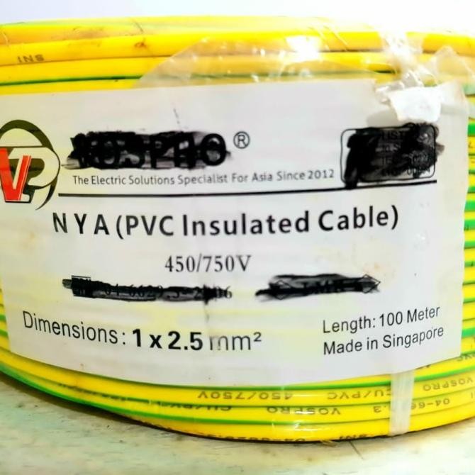 KABEL NYA 2.5MM KABEL TUNGGAL KUNING HIJAU 100MTR HARGA PER ROLL